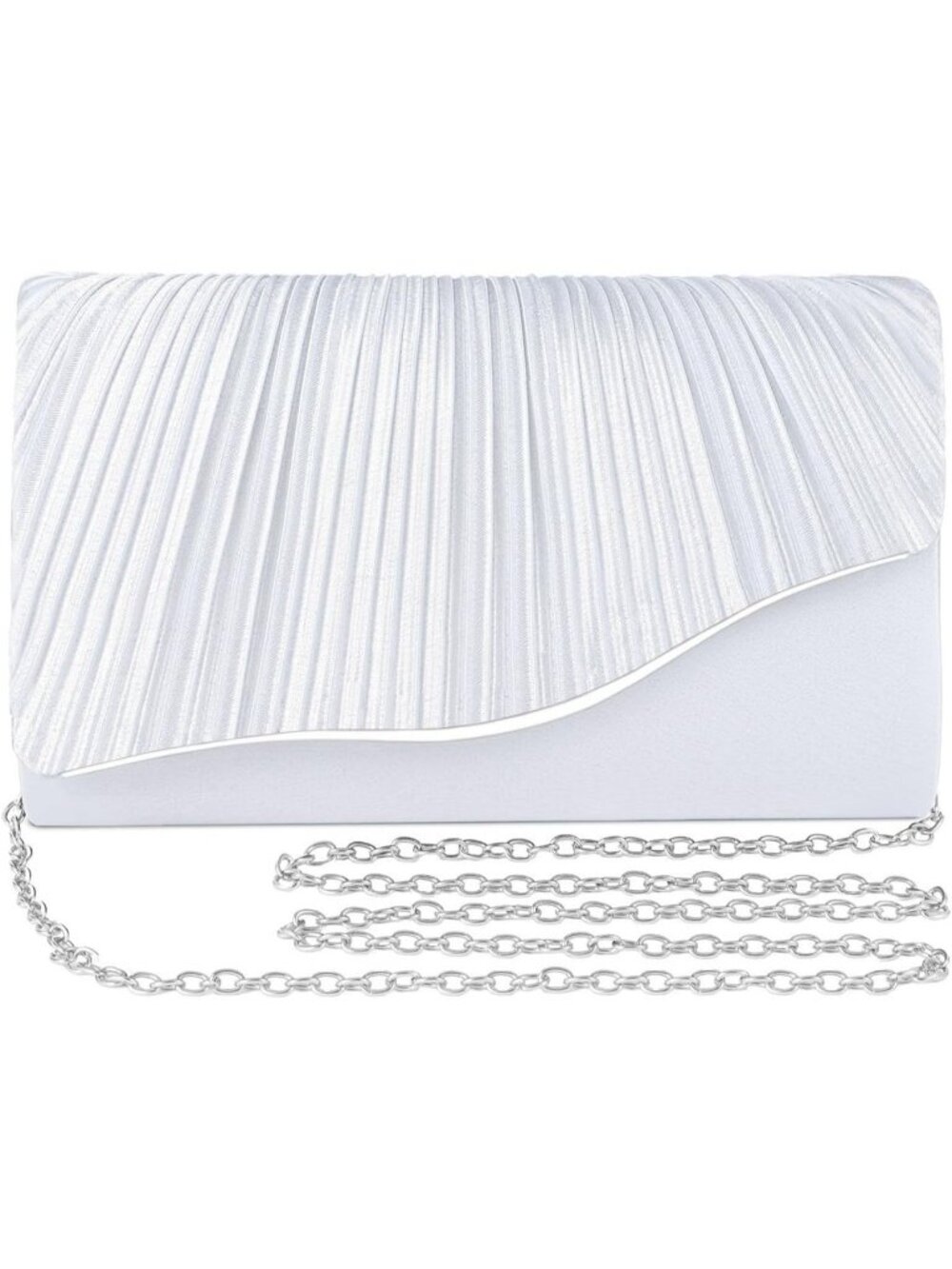 Women's White Elegant Satin Clutch Purse Formal Evening Wedding Party Bag